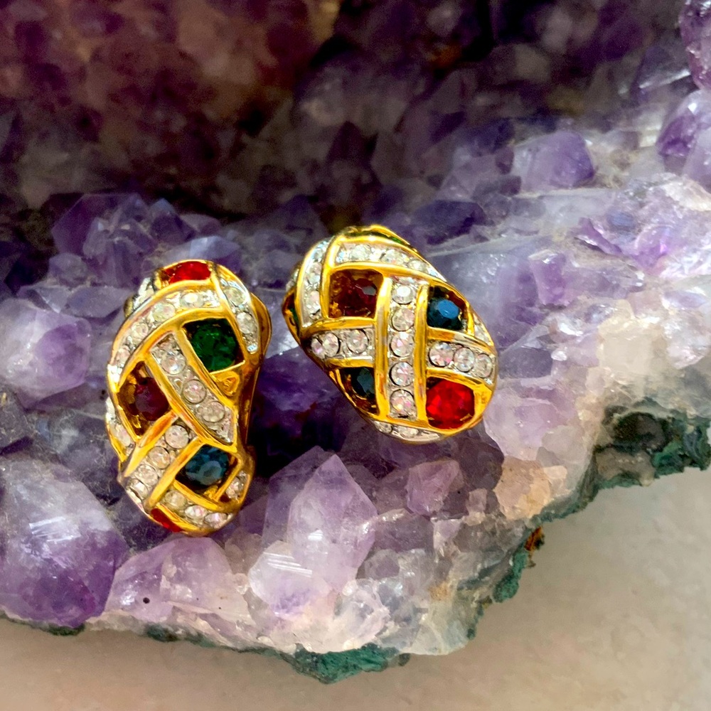 Nina Gold/Multicolored Clip Elegant Earrings NWOT - Picture 1 of 5